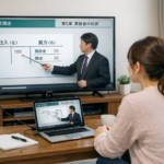 自宅のテレビでオンライン講座を受けている画像