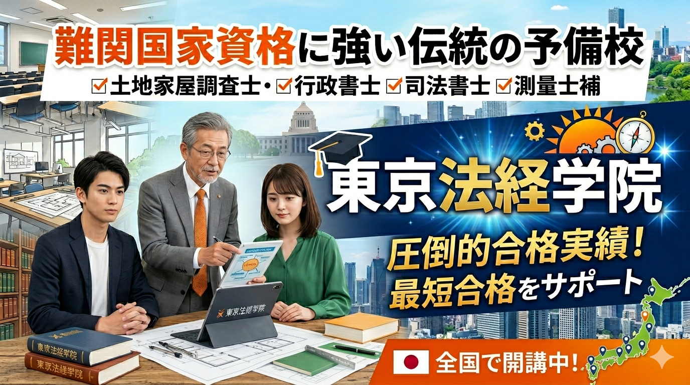 東京法経学院で学習している風景と学院の説明