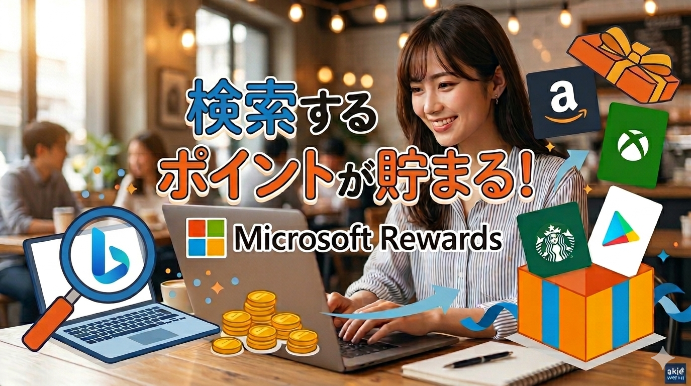 女性がPC検索を使いRewardsのポイントを貯めている