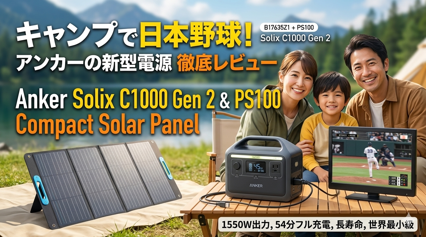 キャンプでポータブル電源を使っている家族