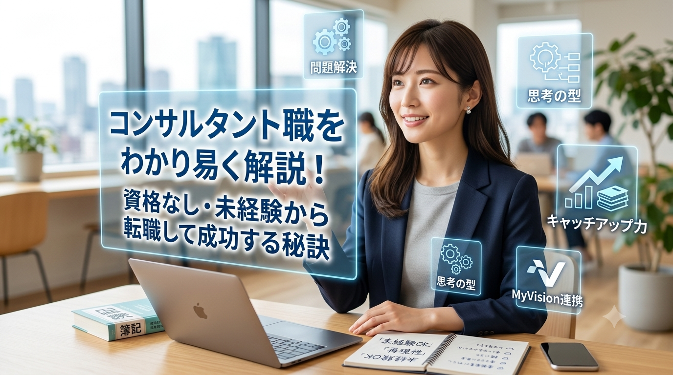 コンサルタント職に向けて勉強している女性