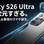 Galaxy S26 Ultraの本体背面とSペンを描いた最新フラッグシップスマホのアイキャッチ画像